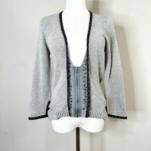 Free People Grey Knit Zipper Embellished Cardigan Sweater Jacket Size Medium